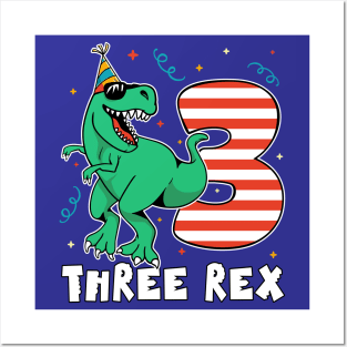 3rd birthday Three Rex Dinosaur Boys Posters and Art